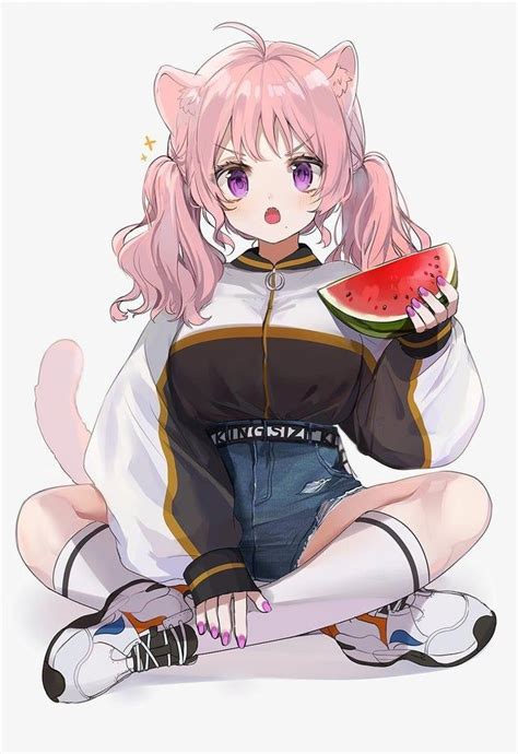 Watermelon For The Catgirl Original Cutelittlefangs Girls Anime Anime Girl Neko Cool Anime