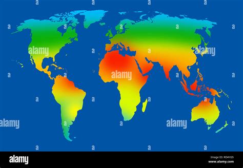 World Map Showing Different Temperate Throughout The Countries Stock