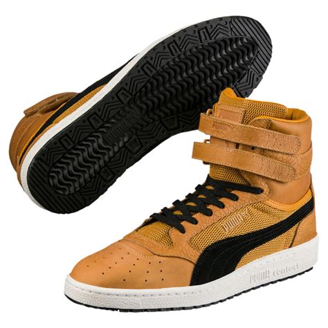 Mens Puma Sky Ii Hi Colorblocked Leather Mid Top Sneakers Inca Gold