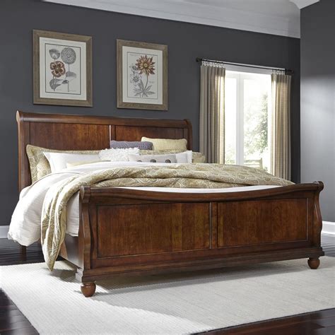 Cherry Finish Queen Sleigh Bed Rustic Traditions 589 Br Liberty