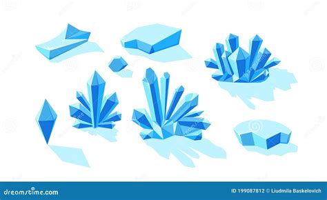 Ice Crystals And Icebergs Isolated In White Background Set Of Druses