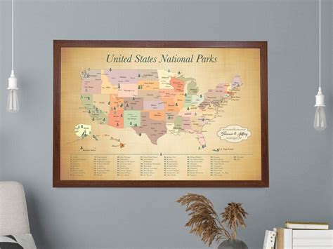 63 Us National Parks Map Hiking Adventure Map Cotton Etsy