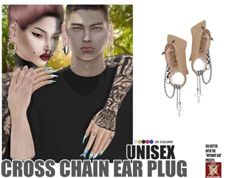 Cross Chain Ear Plug 4 Versions No Ear Presets At Redheadsims Sims