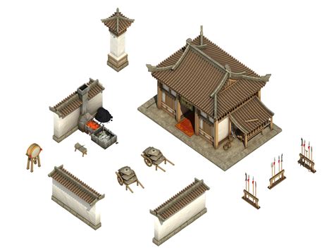 Artstation Han Dynasty Architecture Barracks Game Assets