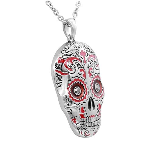 Red Death Sugar Skull Crystals Detail Pendant Necklace Rebelsmarket