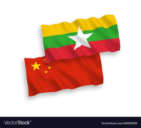 Flags Myanmar And China On A White Background Vector Image
