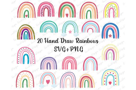 Svg Bundle Cut File Hand Drawn Rainbow Rainbow Svg Clipart Bundle Hand