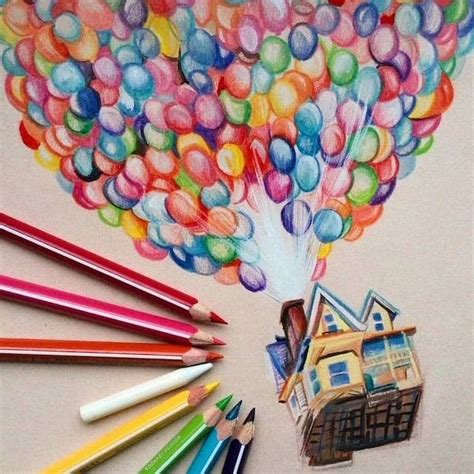 Up Movie Inspired Coloured Pencils Sketch Easy Drawings Step By Step