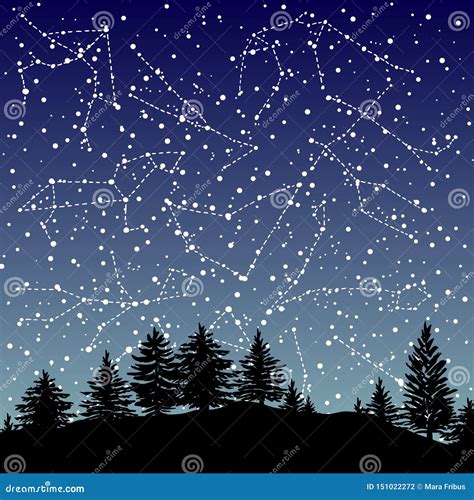 Zodiac Signs Hand Drawn Constellations Over The Night Sky Stock Vector