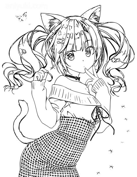 Dibujos De Chica Anime Gata Para Colorear