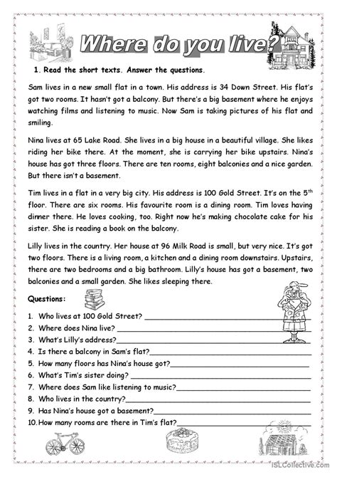 Where Do You Live Reading For Detai English Esl Worksheets Pdf And Doc
