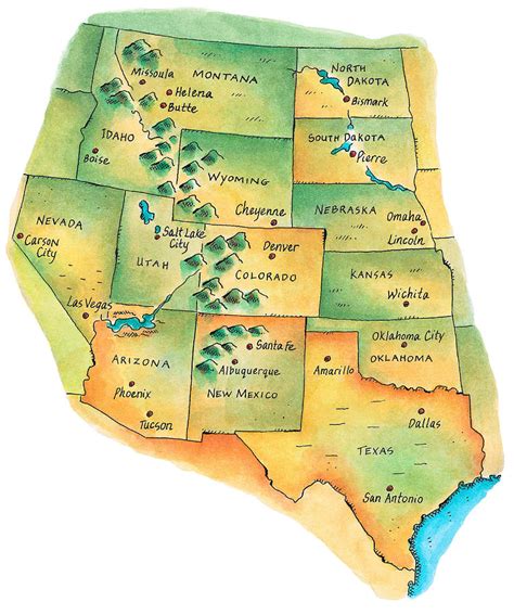 Map Of Western United States Digital Art By Jennifer Thermes Fine Art
