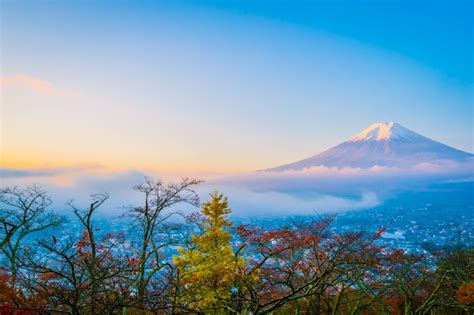 Free Photo Beautiful Landscape Of Mountain Fuji Around Maple Leaf