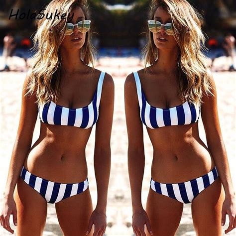 Holasukey Sexy Striped Women Swimwear New Bandeau Bikini Set