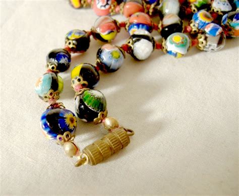 Vintage Millefiori Glass Beads Necklace Italian Murano Venetian 24