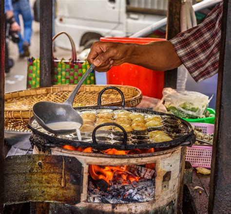 Cook Prepares Street Food In Myanmar Stock Image Image Of Burmese