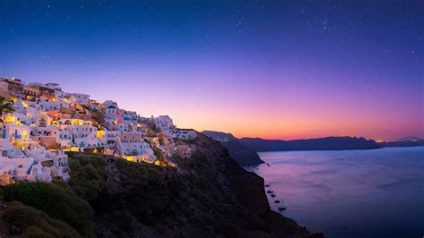 Man Made Santorini Ocean Sea Greece House Town Sunset Twilight