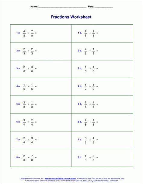 Adding Fractions 4th Grade Worksheet