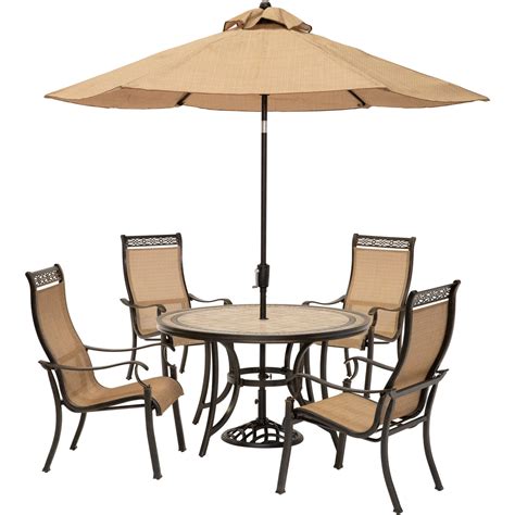 Hanover Monaco 5 Piece Outdoor Dining Set With Table Umbrella