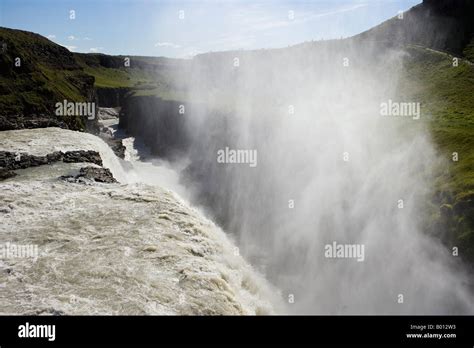 Iceland Gullfoss Golden Falls Is A Magnificient 32m High Double