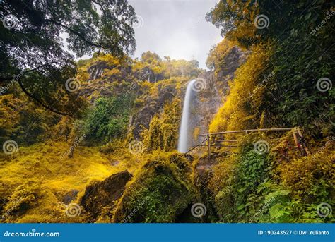 Beautiful Curug Sewu Waterfall In The Tropical Forests Of The Bruno