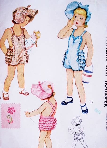 1940s Rare Adorable Toddlers Little Girls Sunsuit Bonnet Hat Pattern