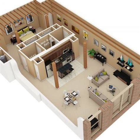 Two bedroom 1.5 bath apartments for rent on oodle classifieds. 3D Floor Plan image 2 for the 1 Bedroom, 1.5 Bath (A1 ...