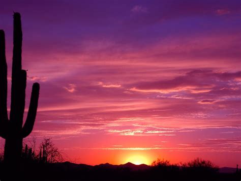 Arizona Sunset Desert Area Orange Sun Red Sky Clouds
