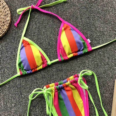 2021 2019 Neon Green String Tie Tiny Bikini Female Swimsuit Women Swimwear Two Pieces Bikini Set