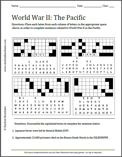 World War Ii In The Pacific Puzzles Worksheet Student Handouts