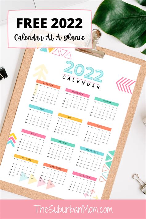 Free 2022 Calendar At A Glance Printable The Suburban Mom