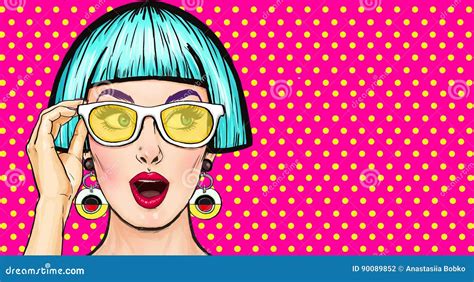 Amazed Pop Art Girl In Glasses Party Invitationbirthday Cardcomic Womansexy Girl Stock