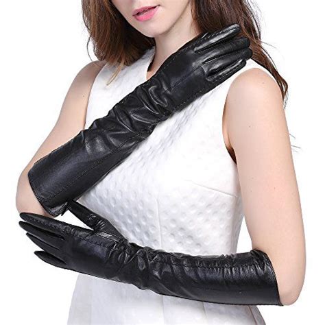 Inlndtor Elbow Length Long Black Genuine Leather Oper Leather