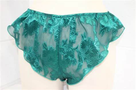 Vintage Emerald Green Lacy See Thru Flutter Tap Panties Briefs Lace