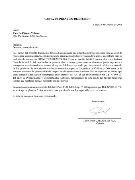 Modelo Carta De Preaviso De Despido Panama Financial Report Gambaran