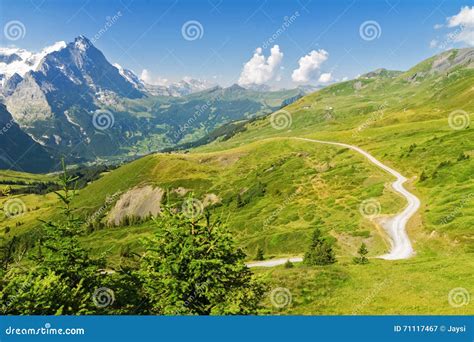 Beautiful Idyllic Alps Landscape And Trail In Mountains Switzerland