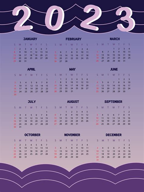 Calendario 2023 Con Fondo De Tono Morado Este Calendario De 12 Meses