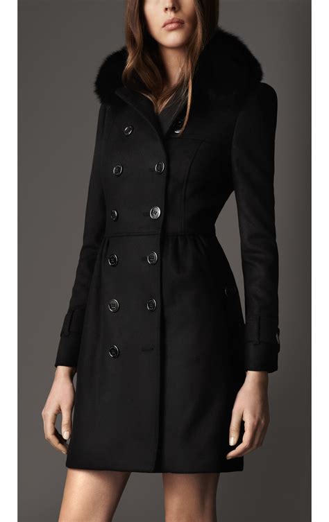Long Fur Collar Trench Coat In Black Women Burberry United States