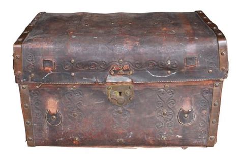 The Cooper Embossed Leather Steamer Trunk Something Vintage