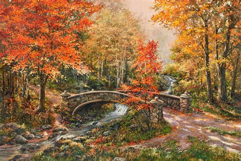 Fall At Fox Creek Bridge Limited Edition Canvas Thomas Kinkade