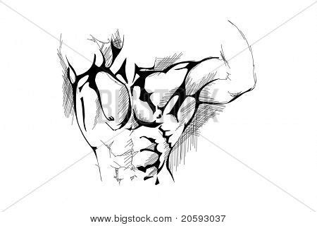 Outline the face, including the nose. Hand Draw Strong Man Vector & Photo (Free Trial) | Bigstock