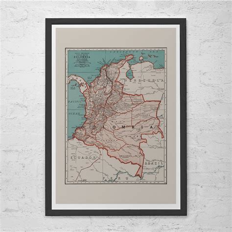 Vintage Colombia Map Vintage Map Of Colombia Historical Wall Art Old