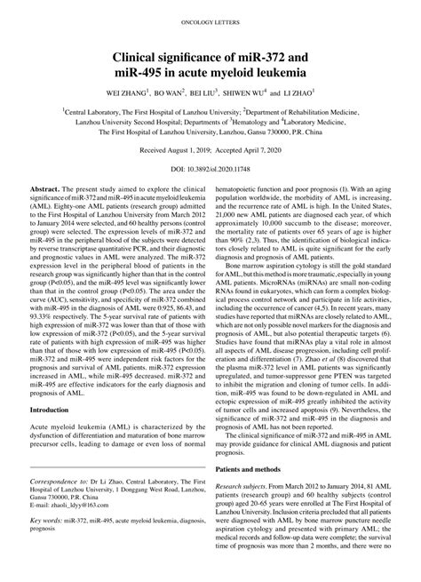 pdf clinical significance of mir‑372 and mir‑495 in acute myeloid leukemia