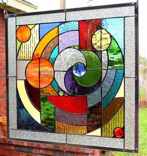 stained glass window panel round and round abstract stained glass diy stained glass