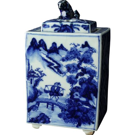 Japanese Vintage Blue And White Porcelain Sansui Design Koro Or Censer