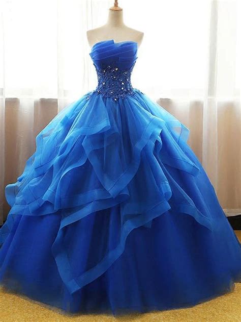 Ball Gown Wedding Dresses Strapless Floor Length Royal Blue Bridal Gown