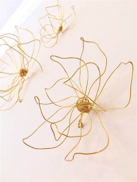 Home Decor Wall Decor Wire Art One Flower Gold Bedroom Etsy Gold Wall