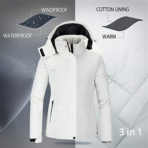 wantdo women s 3 in 1 ski jacket raincoat with puffer inner white xx large pricepulse