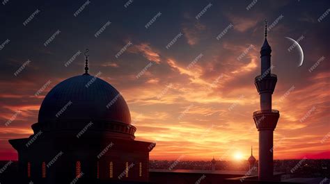 Premium Ai Image Focus Detailed Dome Of The Mosque Crescent Moon