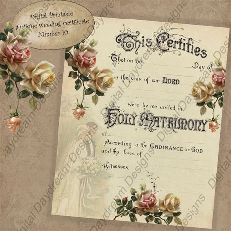 Wedding Keepsake Printable Wedding Certificate Marriage Etsy